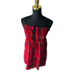 Vintage Wet Seal Red Plaid Tartan Mini Dress w/ Ruffles & Tulle Lining Size M